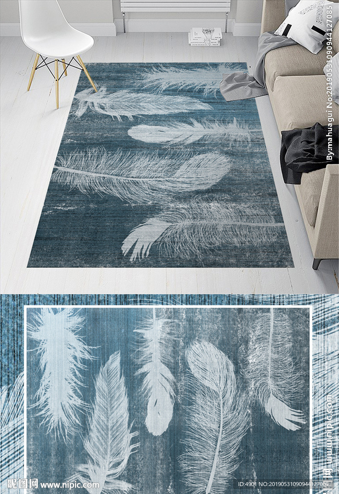 现代时尚抽象羽毛地毯图案设计