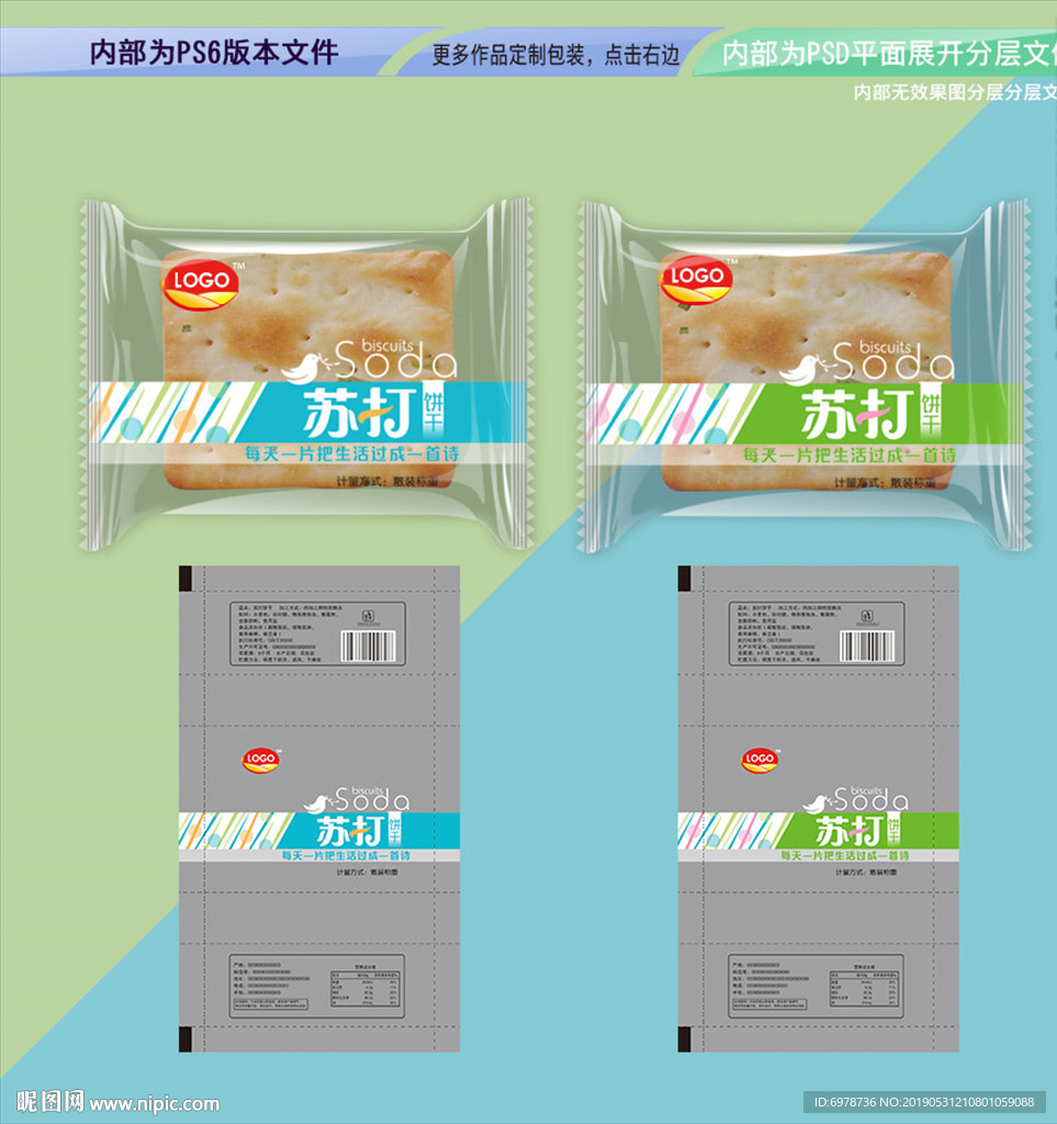 苏打饼干包装 平面展开分层文件