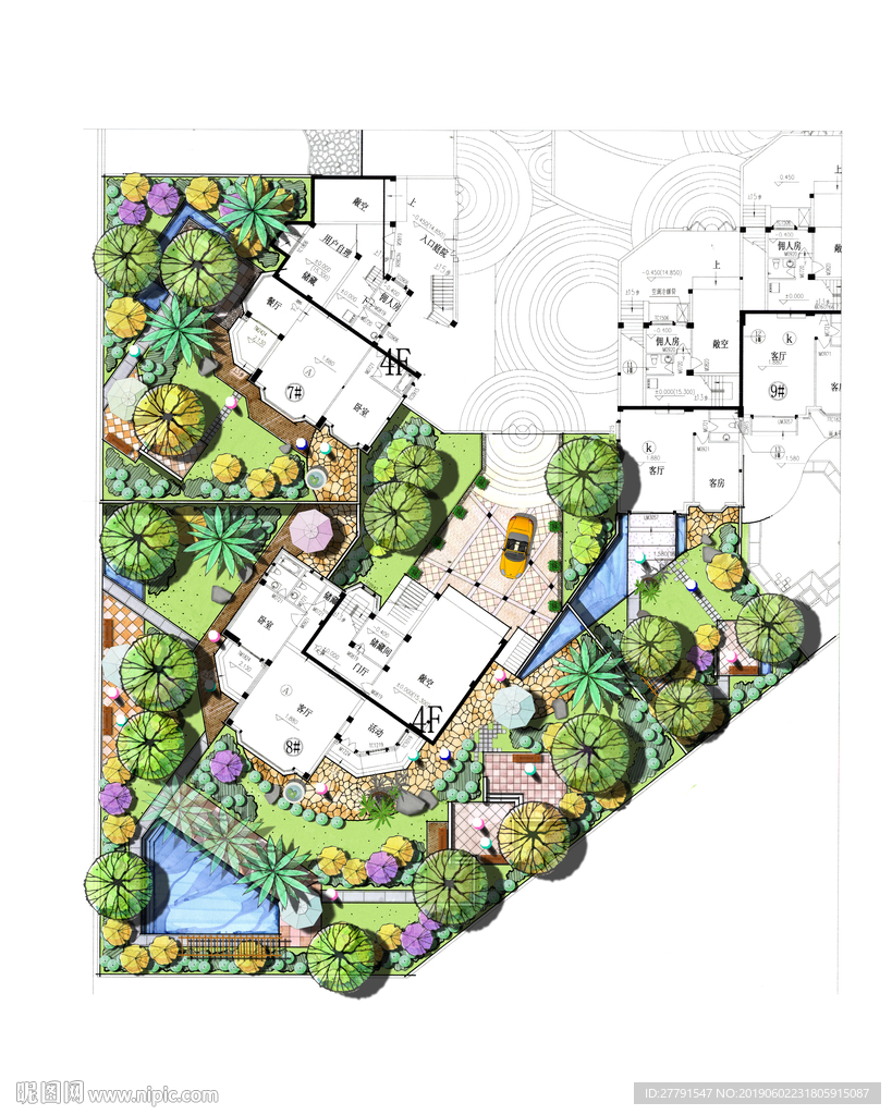 手绘风格别墅庭院景观设计
