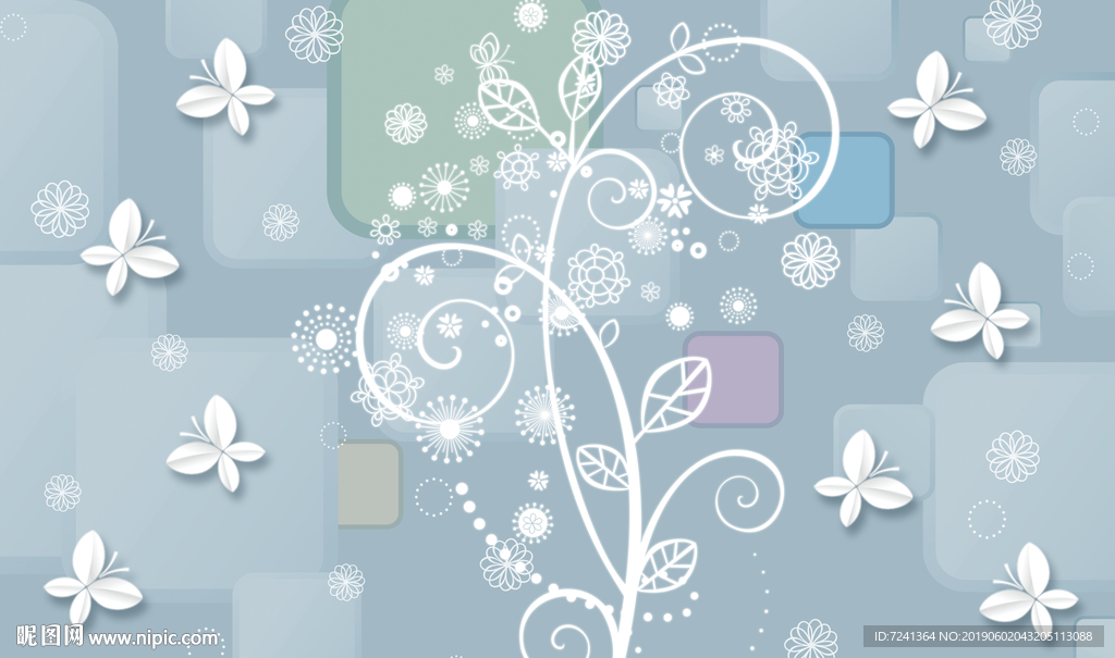 花树蝴蝶几何背景北欧立体装饰画