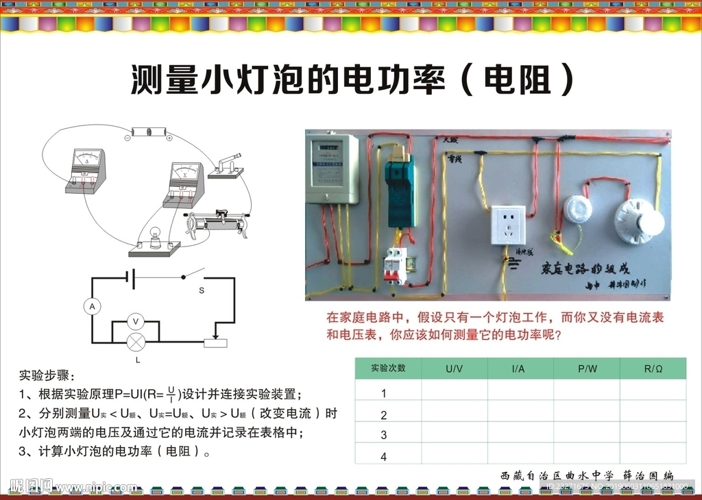 物理挂图 测量小灯泡的电功率