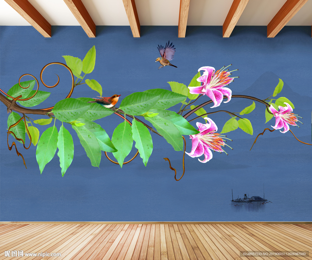 原创花卉花鸟装饰画背景墙