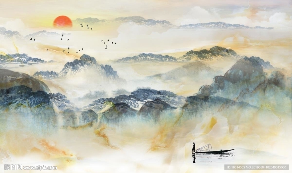 旭日东升大理石石纹中式背景墙