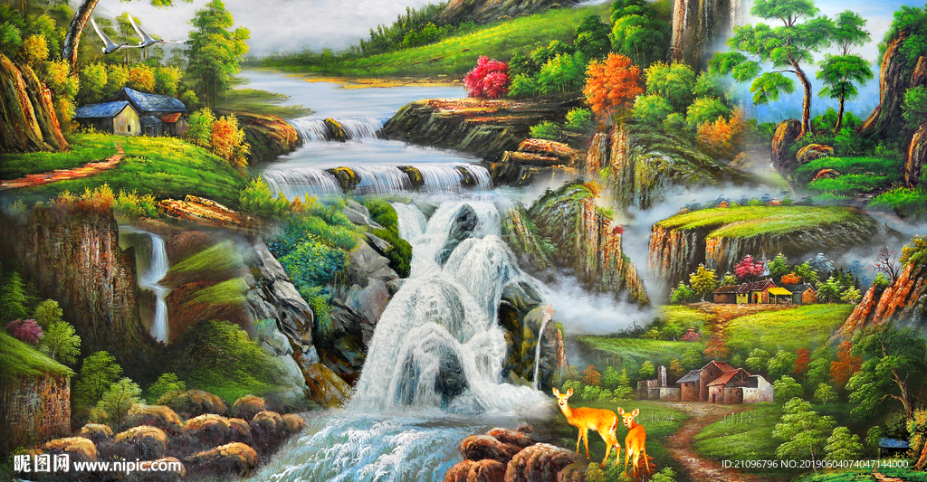 油画风景背景墙