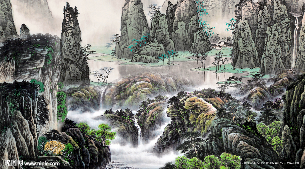 国画山水背景墙