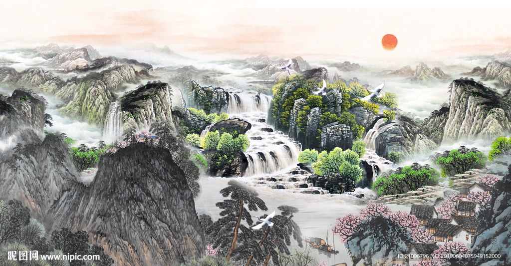 山水国画背景墙