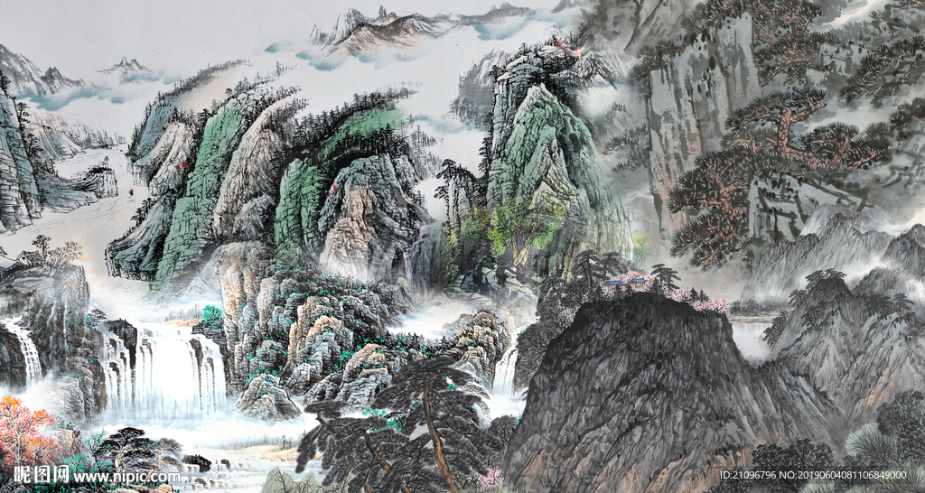 国画山水背景墙