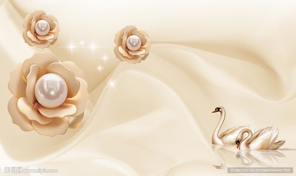 3D钻石玫瑰花 天鹅