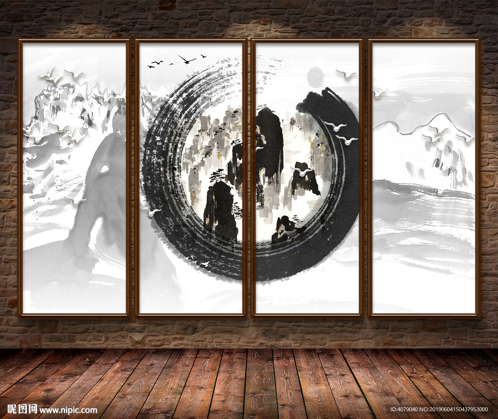 新中式水墨山水抽象电视背景墙