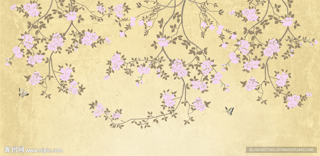 新中式花鸟 手绘花鸟 电视背景