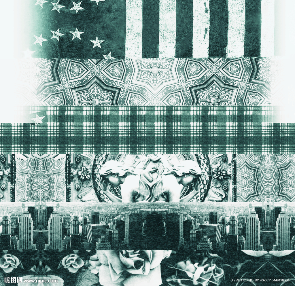 抽象涂鸦地毯花纹美国星条旗浮雕