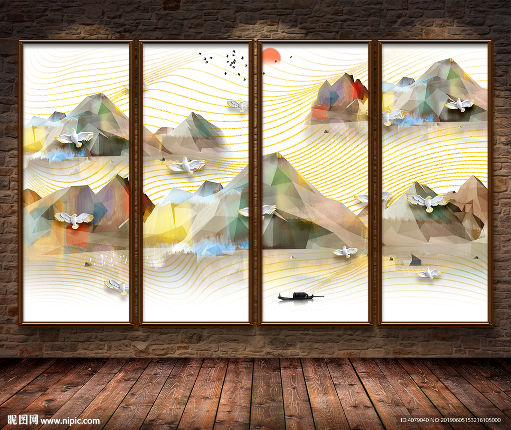 新中式立体山水画水纹电视背景墙