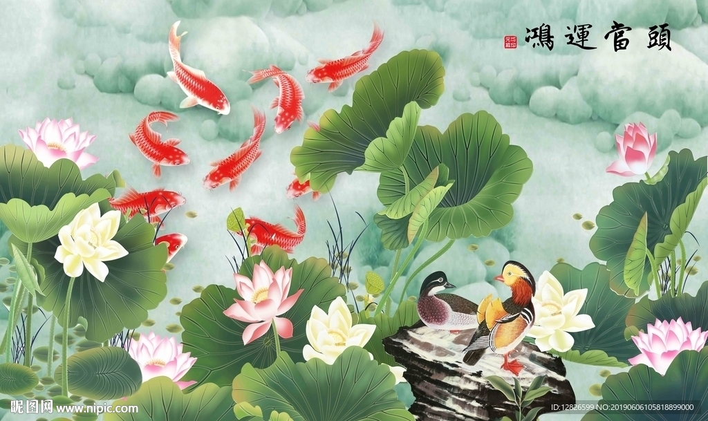 荷花装饰画背景墙