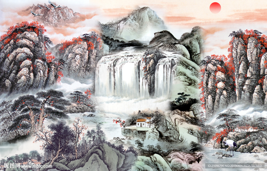 山水国画背景墙