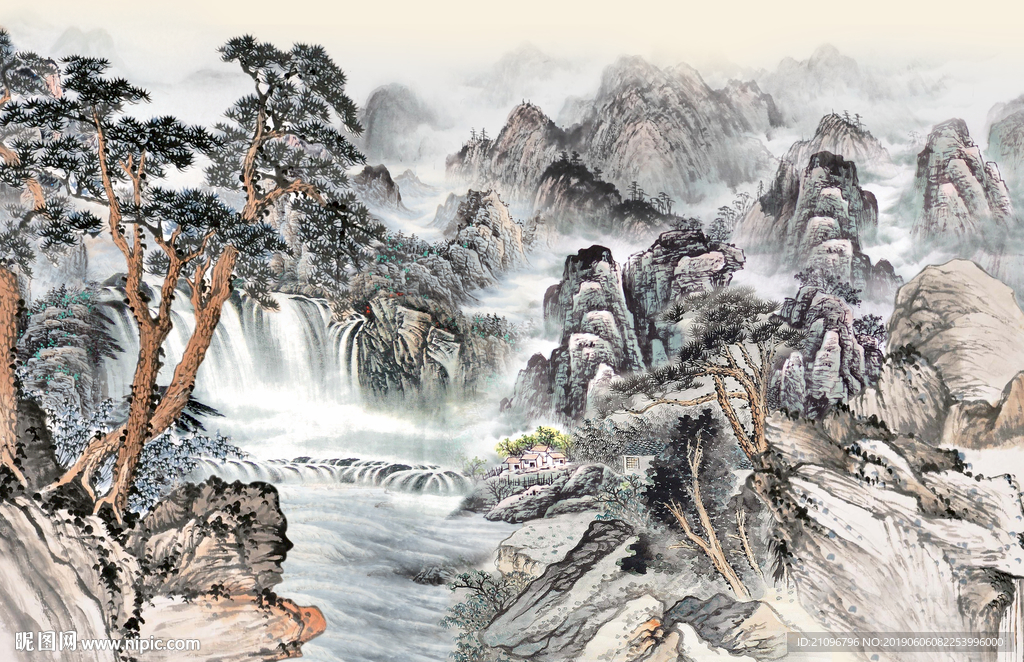 山水国画背景墙