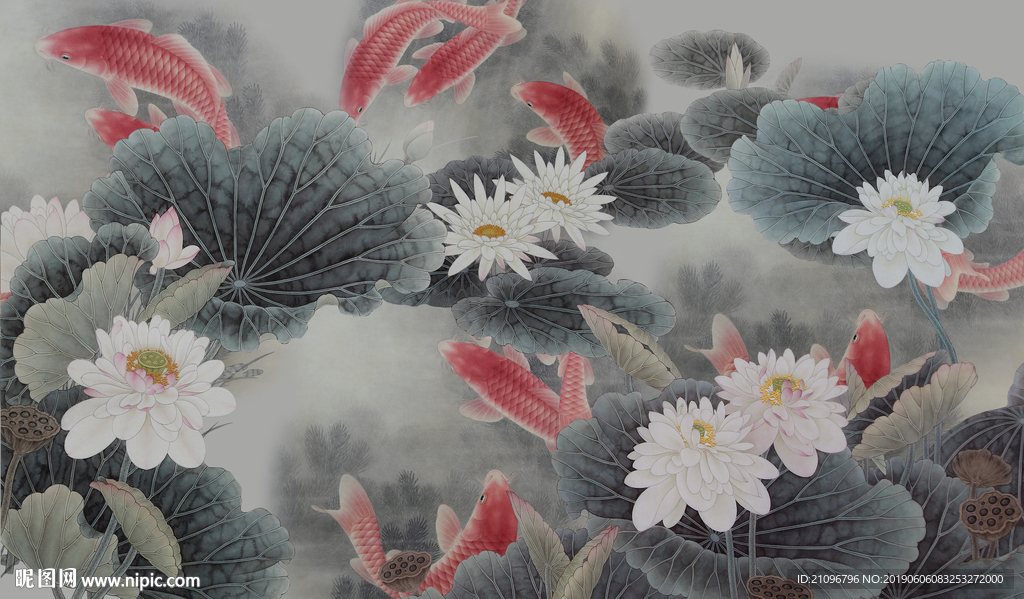 荷花鲤鱼背景墙