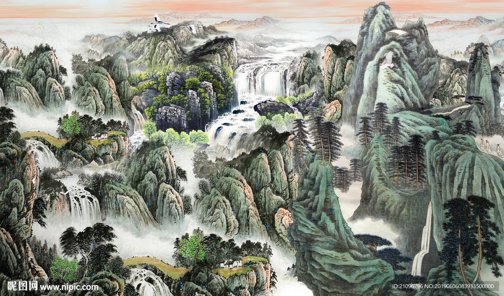 国画山水背景墙
