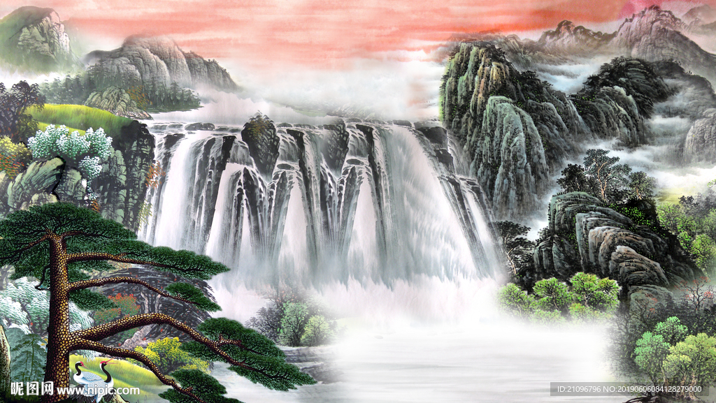 山水国画背景墙