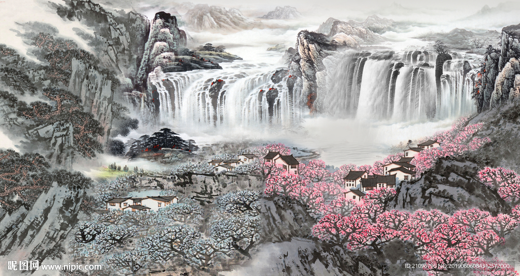 山水国画背景墙