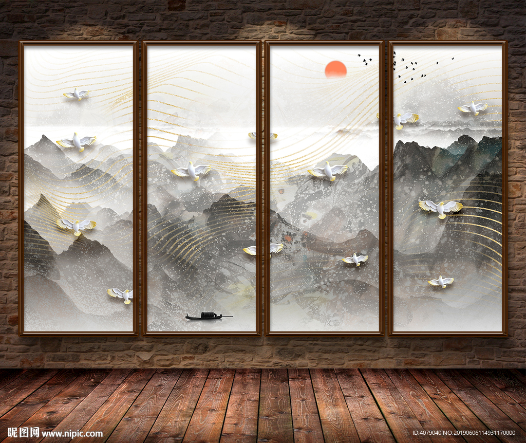 新中式抽象水墨山水画电视背景墙