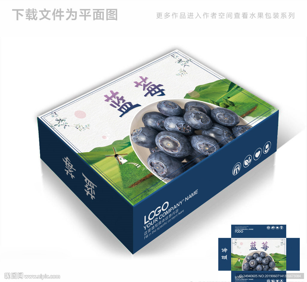 小清新蓝莓包装箱包装礼盒设计