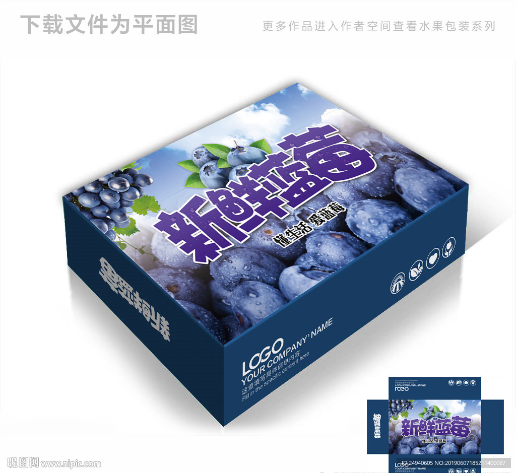 新鲜蓝莓高档包装箱包装盒设计