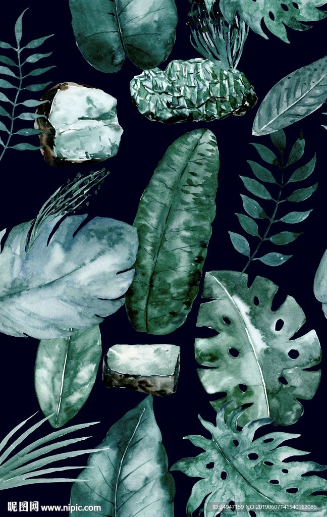 数码印花 手绘 植物 热带