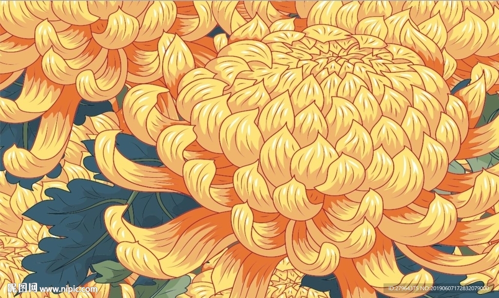 菊花彩绘刺绣背景墙画