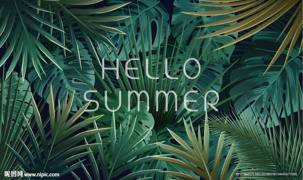 绿色热带植物树叶电视背景墙