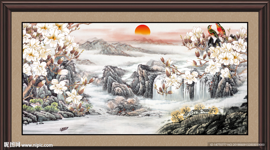 流水生财  花鸟