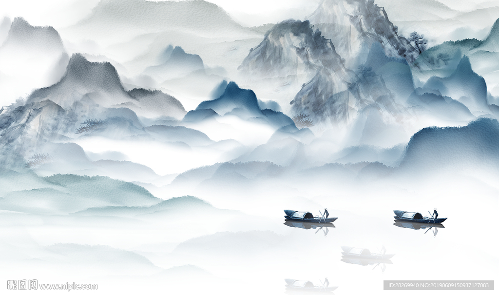 中式水墨山