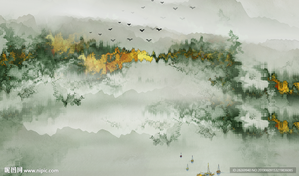 中式水墨山
