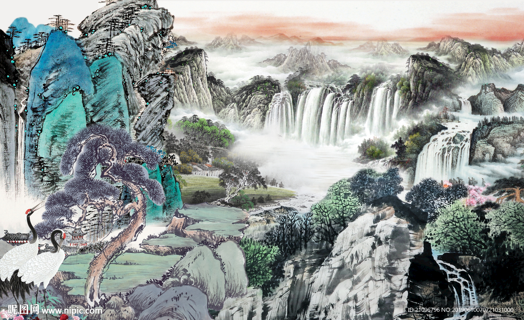 国画山水背景墙