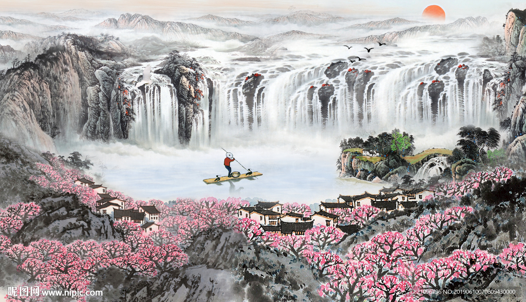 国画山水背景墙