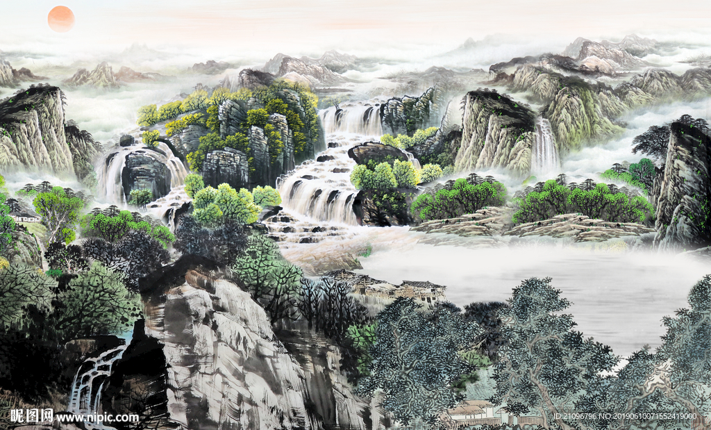 国画山水背景墙