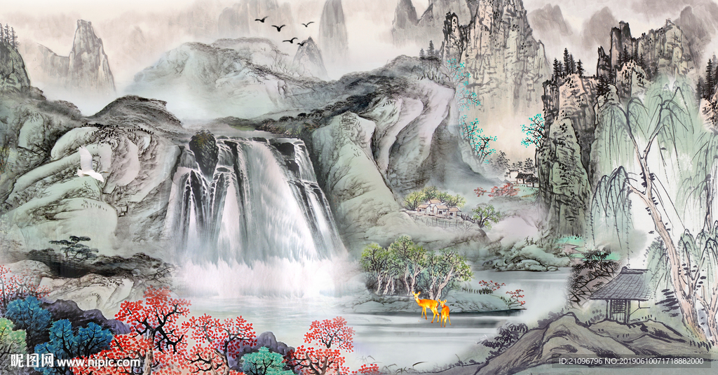 国画山水背景墙