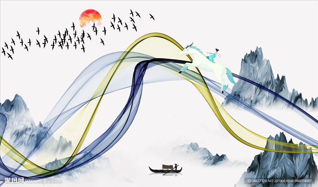 意境抽象水墨山水