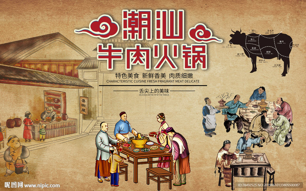 潮汕牛肉火锅背景墙