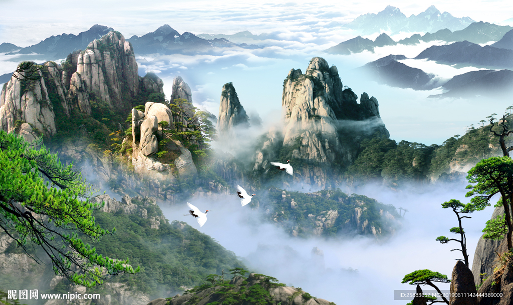 黄山风光电视背景墙