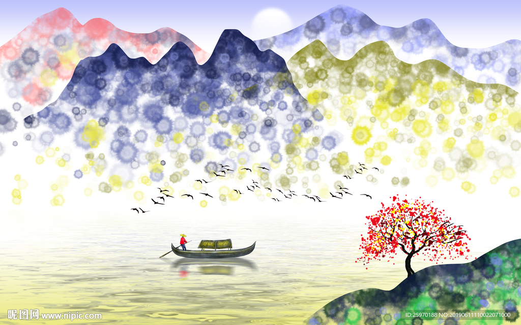 抽象中式山水背景墙