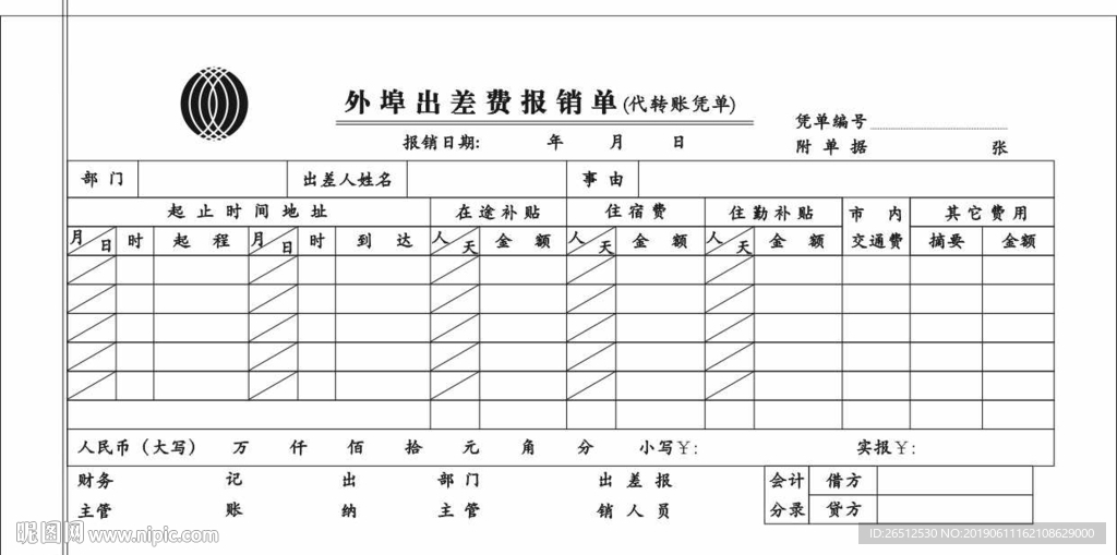 外埠出差费报销单