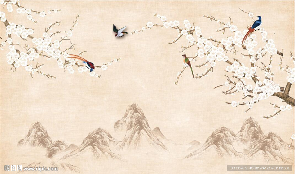 梅花花鸟山水