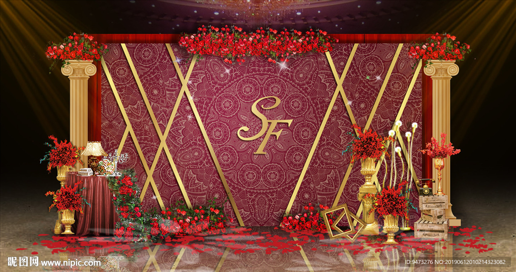 红金色婚礼迎宾区