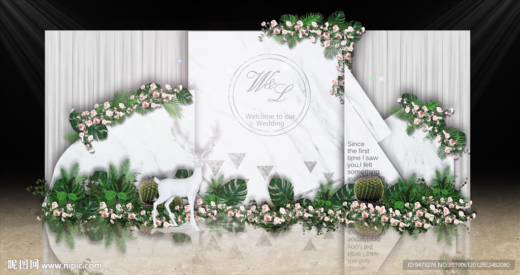 白绿色森系婚礼迎宾区