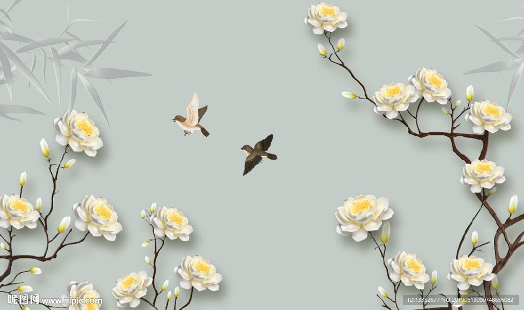 玉兰花鸟