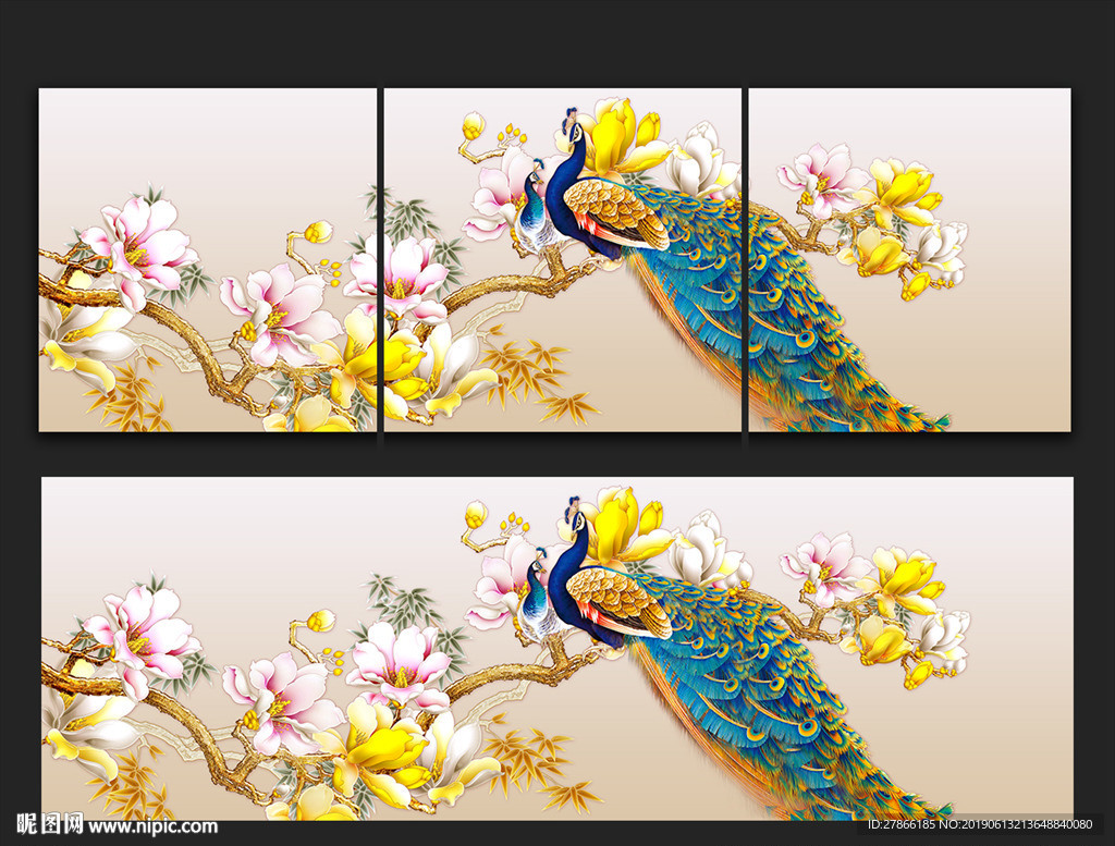 金色孔雀装饰画