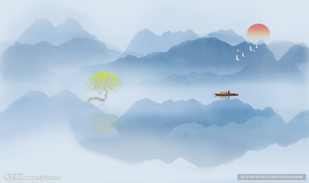 新中式水墨山水画