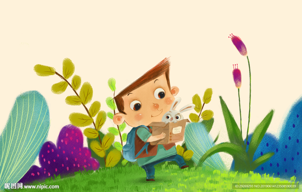 放学抱兔子的男孩