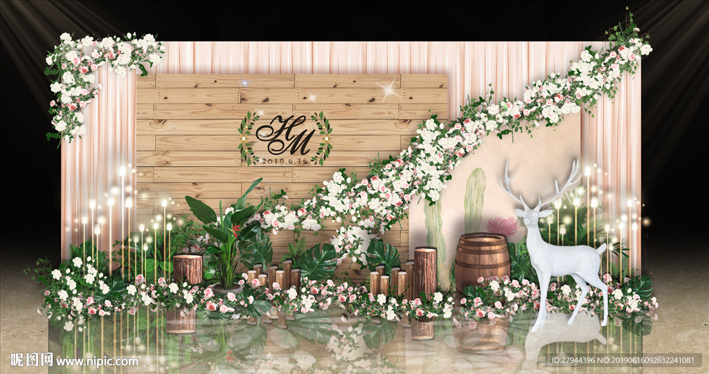 香槟色森系婚礼迎宾区