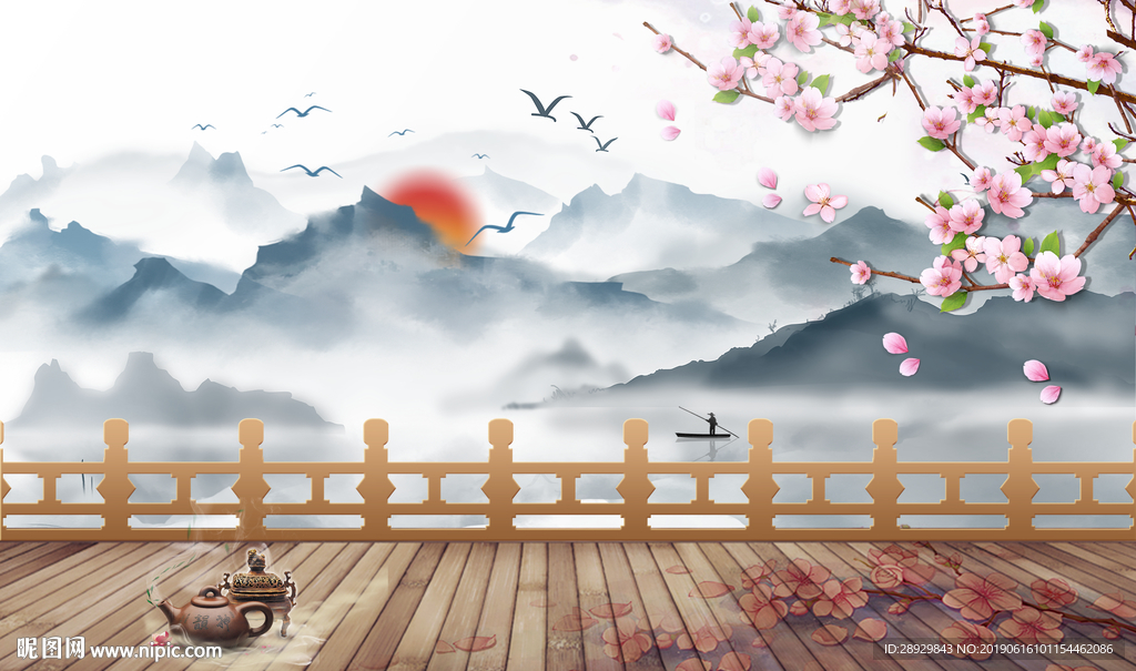 中式山水背景墙